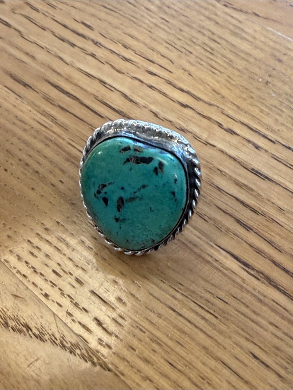 Sterling-Style Turquoise Statement Ring - Teal Green Stone